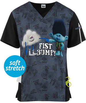 Cherokee Tooniforms DreamWorks Fist Bump Club Men's 1-Pocket V-Neck Print Scrub Top 