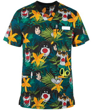 Cherokee Tooniforms Bungle in the Jungle Men's 3-Pocket V-Neck Print Scrub Top 