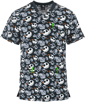 Cherokee Tooniforms Disney Boogie with Jack Men's V-Neck Print Scrub Top