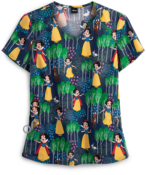 Cherokee Tooniforms Disney Woodland Stroll Women's 2-Pocket V-Neck Print Scrub Top
