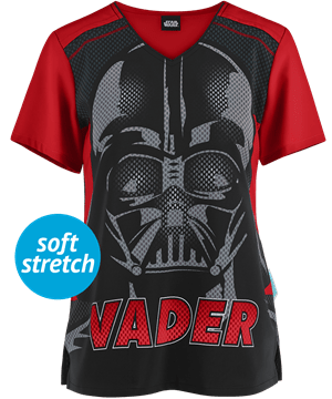Cherokee Tooniforms Star Wars Vader 77 Women's 2-Pocket V-Neck Print Scrub Top