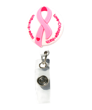 Cutieful Pink Ribbon 3-D Rubber Retractable Badge Reel Holder