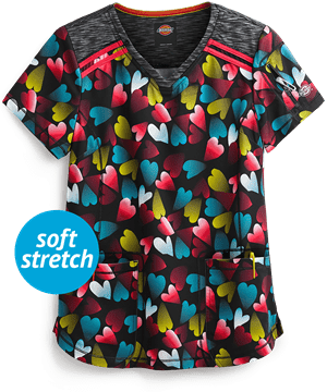 Dickies Dynamix Radiant Hearts Women's 2-Pocket Mock Wrap Print Scrub Top