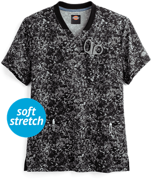 Dickies Dynamix Fractured Prism Pewter Men's 3-Pocket V-Neck Print Scrub Top