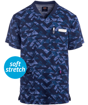 Dickies Dynamix Make a Point Men's 3-Pocket V-Neck Print Scrub Top