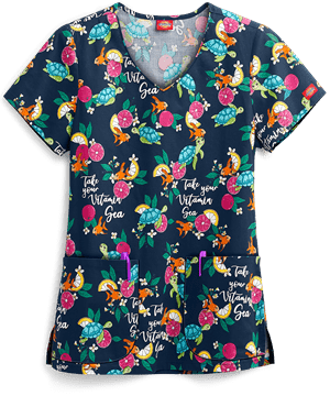 Dickies EDS Vitamin Sea Women's 2-Pocket V-Neck Print Scrub Top