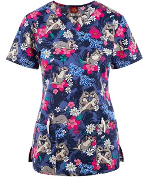 Dickies Be Kind To Each Otter Women's 2-Pocket STRETCH V-Neck Print Scrub Top 