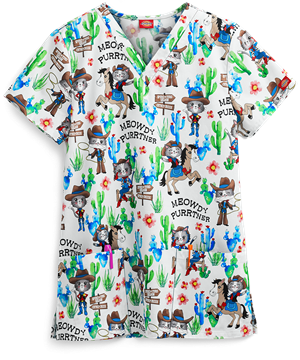 Dickies EDS Meowdy Purrtner Women's 2-Pocket V-Neck Print Scrub Top