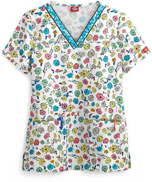 Dickies EDS Delightful Daisy Women's 2-Pocket V-Neck Print Scrub Top