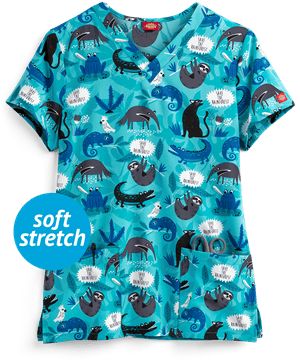 Dickies EDS Save The Rainforest Women's 2-Pocket V-Neck Print Scrub Top