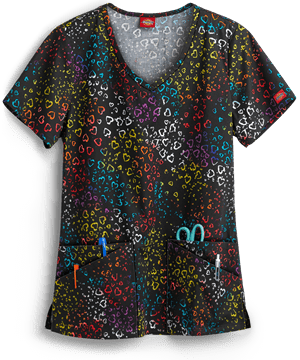Dickies EDS More Love Women's 4-Pocket V-Neck Print Scrub Top