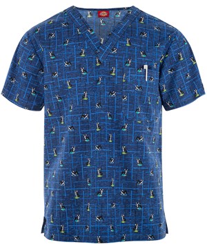 Dickies Doggone Cool Men's 1-Pocket STRETCH V-Neck Print Scrub Top