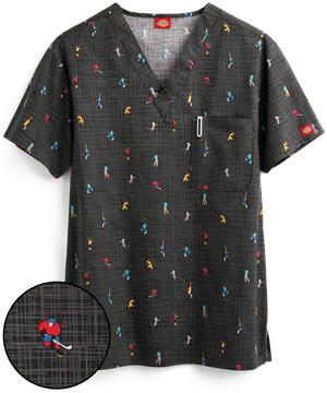 Dickies EDS Hey There Sport Men's 1-Pocket V-Neck Print Scrub Top