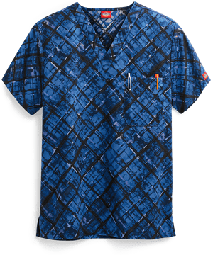 Dickies EDS Painterly Plaid Men's 1-Pocket V-Neck Print Scrub Top