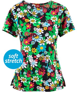 Dickies Garden Buzz Women's 2-Pocket STRETCH V-Neck Print Scrub Top 