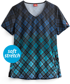 Dickies EDS Fading Plaid Women's 2-Pocket V-Neck Print Scrub Top