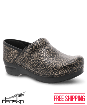 Dansko Professional Black Antique Tooled Women's Leather Nursing Clogs