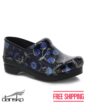 Dansko Professional Blue Garden Women's Patent Leather Nursing Clogs