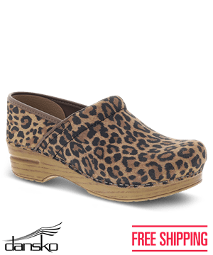 Dansko Professional Leopard Suede Women's Leather Nursing Clogs