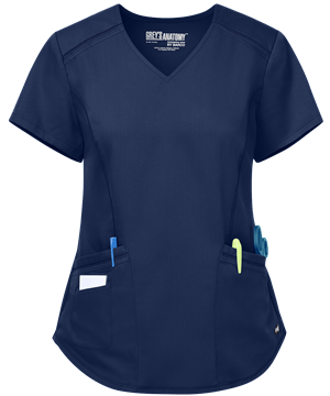 Grey's Anatomy Women's 4-Pocket Modern Fit V-Neck Mesh Inset Scrub Top