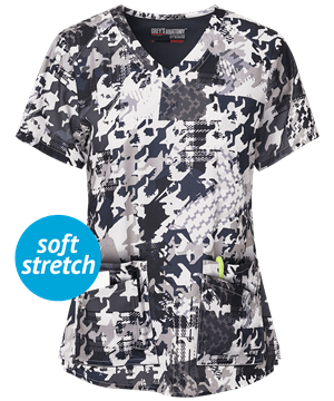 Grey's Anatomy Spandex STRETCH Abstract Hounds Tooth Women's 4-Pocket V-Neck Print Scrub Top