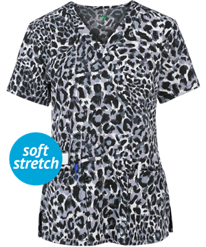 Green Town Animal Instinct Women's 3-Pocket V-Neck Print Scrub Top