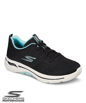 Skechers Women's Go Walk Arch Fit Black/Aqua Lace Up Athletic Shoes