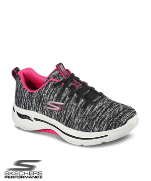 Skechers Black Textile/ Hot Pink Trim Go Walk Arch Fit Unify Women's Lace Up Athletic Nursing Shoes