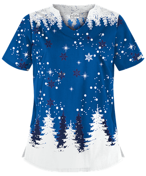 UA Best Buy Scrubs Winter Forest Royal Women's 2-Pocket Scallop Neck Print Top