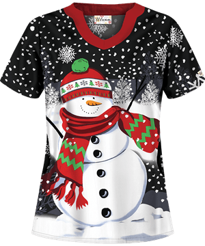 UA Snow Season Black Printed Women's 2-Pocket Scalloped Scrub Top