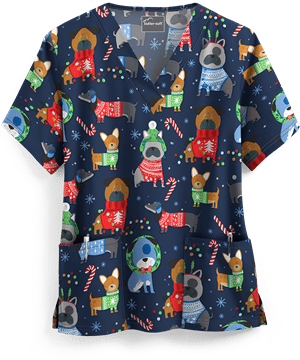 UA Cuddly Pups Navy Women's 2-Pocket V-Neck Print Scrub Top