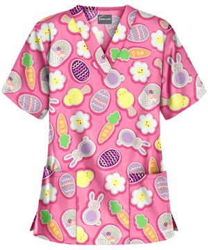 UA Easter Cookies Ballet Pink Women's 2-Pocket V-Neck Print Scrub Top