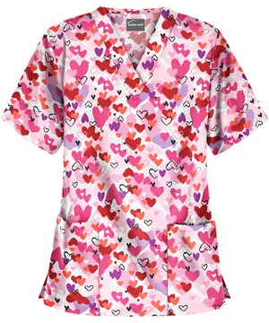 UA Love White Printed Women's 2-Pocket V-Neck Scrub Top 