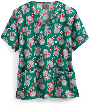 UA Holiday Monsters Hunter Women's 2-Pocket V-Neck Print Scrub Top