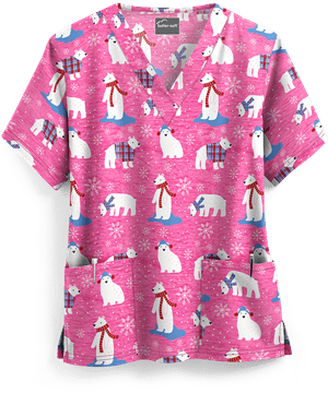 UA Polar Ice Fuchsia Women's 2-Pocket V-Neck Print Scrub Top
