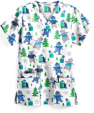 UA Beary Fun Winter White Printed Women's 3-Pocket V-Neck Top