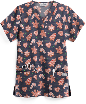 UA Gingerbread Cookies Granite Women's 3-Pocket V-Neck Print Top