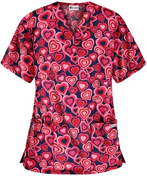 UA Lota' Love Navy Women's 3-Pocket V-Neck Print Scrub Top