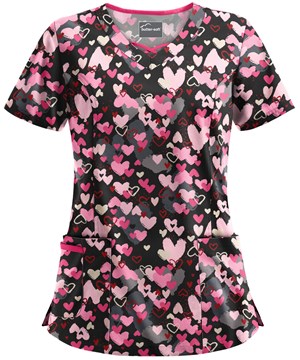 Butter-Soft Love Black Printed Women's 3-Pocket Criss Cross Scrub Top