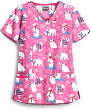 Butter-Soft Polar Ice Fuchsia Women's 3-Pocket Criss Cross Print Scrub Top