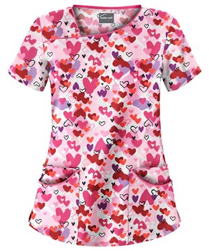 Butter-Soft Love White Women's 4-Pocket Asymmetrical Print Scrub Top