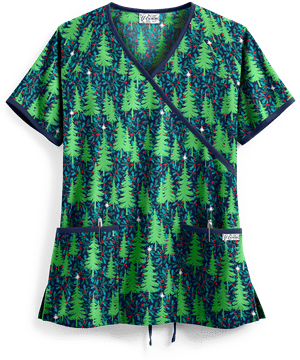 UA Winter Woodland Navy Women's 2-Pocket Mock Wrap Print Scrub Top