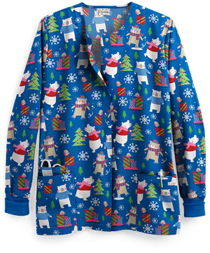 UA Beary Fun Winter Royal Women's 2-Pocket Print Scrub Jacket