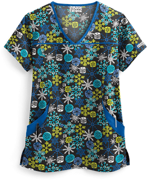 UA Snowflake Bliss Black Printed Women's 4-Pocket Princess Seam Scrub Top