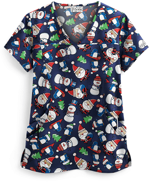 UA Christmas with Santa Navy Women's 4-Pocket Princess Seam Print Top