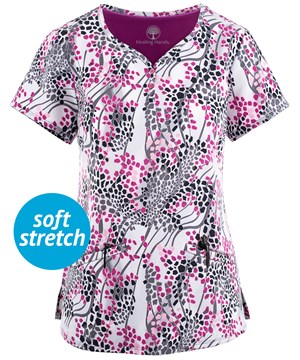 Healing Hands by Purple Label Isabel Modern Safari Women's 2-Pocket Y-Neck Print Scrub Top