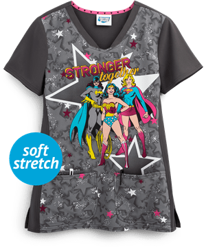 heartsoul Stronger Together Women's 3-Pocket V-Neck Print Scrub Top