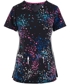 heartsoul What's Your Sign Women's 3-Pocket STRETCH V-Neck Print Scrub Top