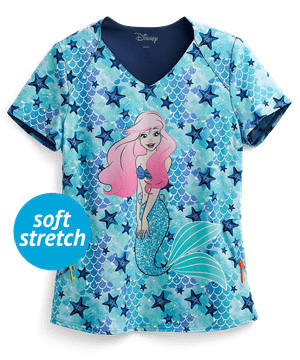 heartsoul Ocean Dream Ariel Women's 3-Pocket V-Neck Print Scrub Top
