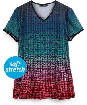 heartsoul Colorful Check Women's 2-Pocket V-Neck Print Scrub Top